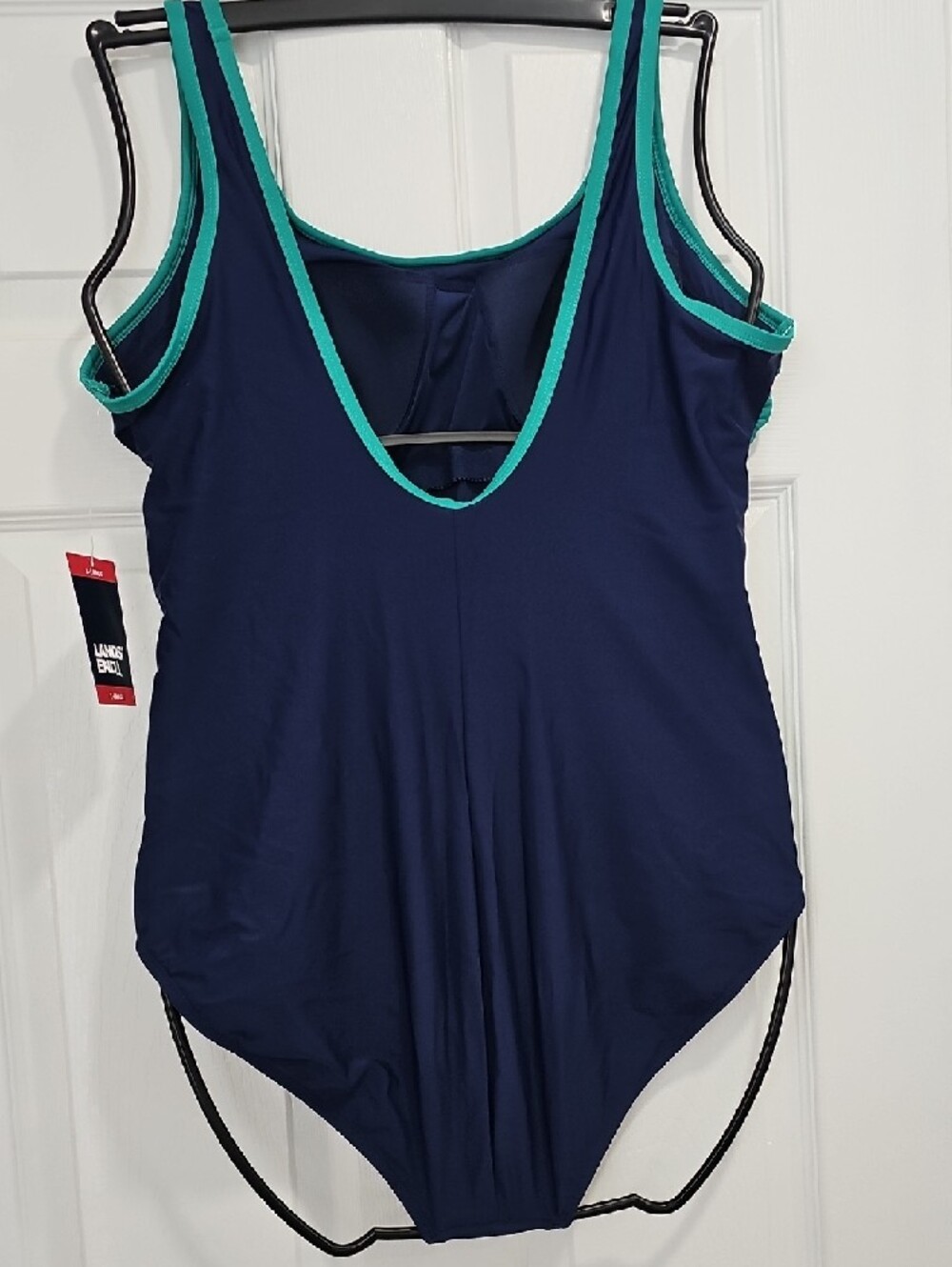 Lands' End Classic Navy One-Piece Swimsuit with Teal Side Panels - Picture 4 of 5